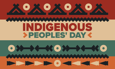 Indigenous Peoples' Day. Native American Day. American Indian culture. Heritage Month. Celebrate annual in United States. Tradition pattern. Poster, card, banner and background. Vector illustration