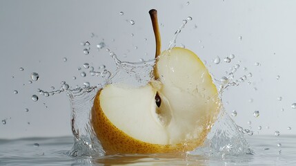 Poster - A Pear Half Splashing into Water with Droplets