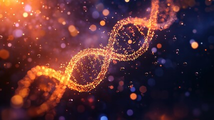 Poster - A glowing DNA double helix surrounded by shimmering particles and a cosmic background.
