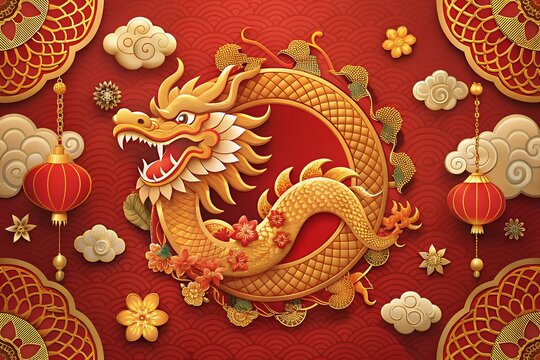 dragons-and-chinese-fortune-stick-on-yellow-background 