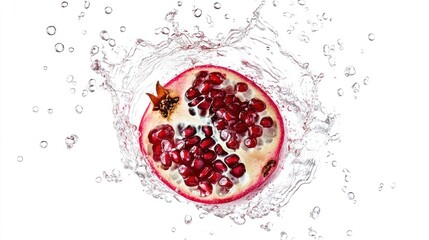 Poster - Pomegranate Half Submerged in Water with Splash and Bubbles