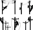 © Ascreator - Cable line worker silhouettes vector illustration set