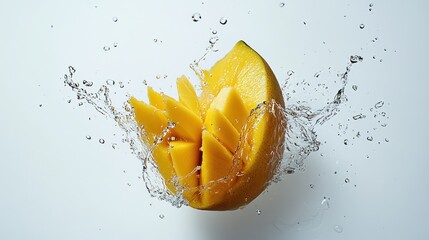 Poster - Sliced Mango Splashing into Water