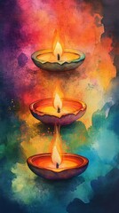 Diwali decorations in a vibrant watercolor illustration