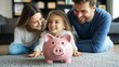 © CattaC - 29 Childs piggy bank with parental debt bills, illustrating family financial impact