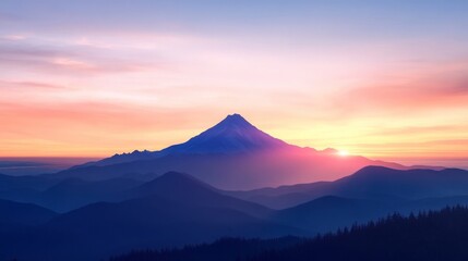 Poster - A mountain range with a large peak in the background