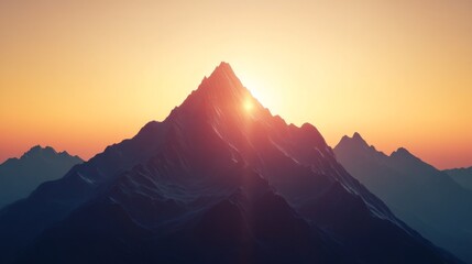 Poster - A mountain range with a sun setting behind it