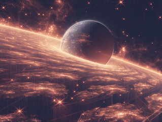 Wall Mural - Illustration of a neon galaxy where stars and planets twinkle with glowing light. Nebulae swirl and dance, creating a beautiful and amazing picture of the universe.