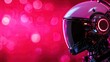 © Vodkaz - Futuristic robot helmet against a vibrant pink bokeh background.