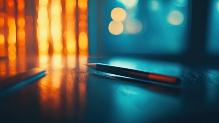 Poster - A close-up of a pen on a surface with a blurred, colorful background.