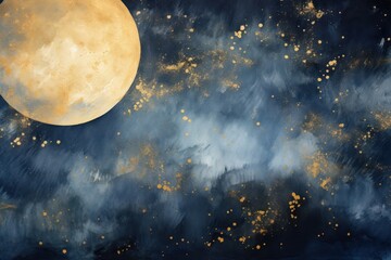 moon in night sky watercolor background space astronomy outdoors.