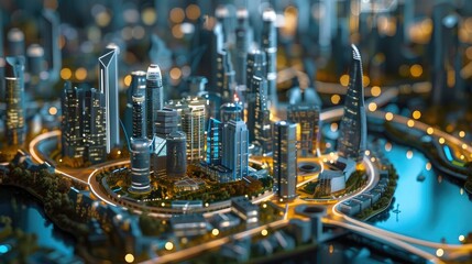 Poster - Futuristic city model with interactive touch points, used by developers to plan and sell residential spaces in a virtual environment