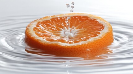 Poster - Orange Slice Floating in Water with Droplets Falling