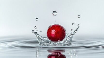 Poster - Red Cherry Splashing into Water with Droplets