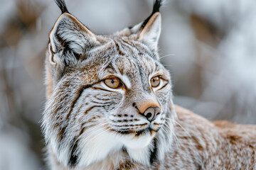 Close-up portrait of a lynx in winter.