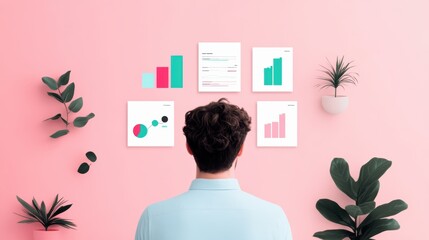 Canvas Print - A person looking at a computer screen displaying a dashboard with various data metrics, demonstrating the use of big data for performance monitoring.