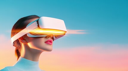 Poster - A person wearing a VR headset, their face illuminated by the virtual world, showcasing the immersive experience of digital reality.