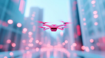 Poster - A futuristic cityscape with robots and drones moving through the streets, symbolizing the potential of AI to reshape our urban environments.