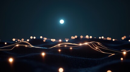 Poster - A digital landscape with glowing lines representing neural networks, signifying the complex algorithms powering artificial intelligence.