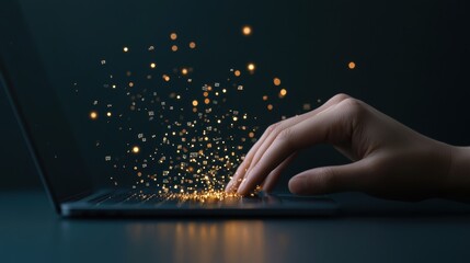 Poster - A hand typing on a keyboard, with messages flowing through a digital network, representing the constant flow of communication in cyberspace.