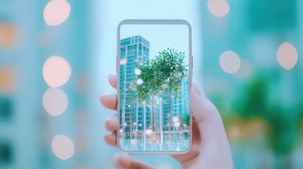 Poster - A person using a smartphone, accessing a virtual world through a web interface, showcasing the portability and accessibility of digital technology.