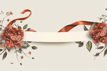 Wall Mural - A ribbon with red flowers on it