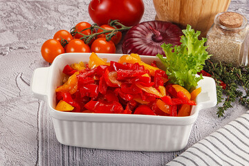 Poster - Diced raw bell red and yellow pepper