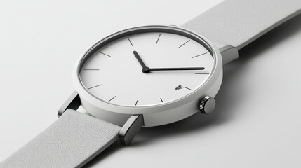 Poster - A Minimalist White Wristwatch with a Grey Leather Strap