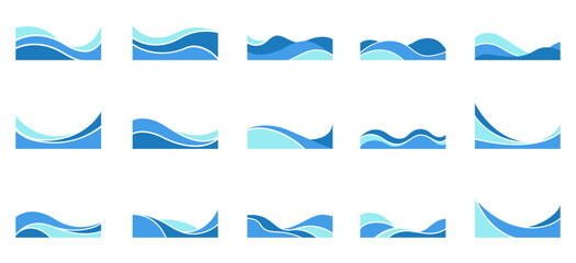 modern blue wave abstract shape border and corner frame vector set collection. decorative elements c