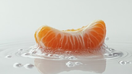 Poster - A Single Slice of Orange Floating in a White Liquid with Bubbles