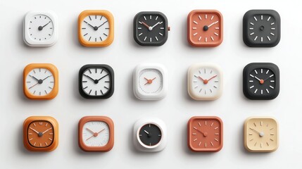 Poster - A Collection of Square-Shaped Clocks in Various Colors and Designs