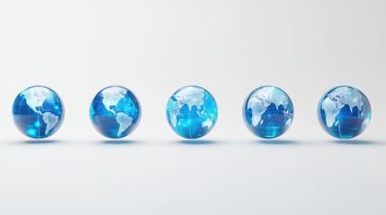 Poster - Five Blue Glass Globes Depicting Earth with White Continents
