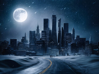 Wall Mural - Midnight Metropolis: A Winter's Tale