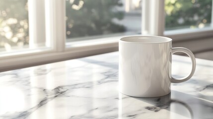 Poster - White Mug on Marble Table Near Window