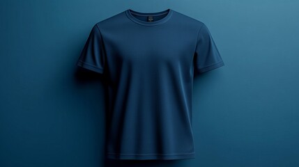 Plain dark blue t-shirt template for design and printing; front and back views isolated on white background.