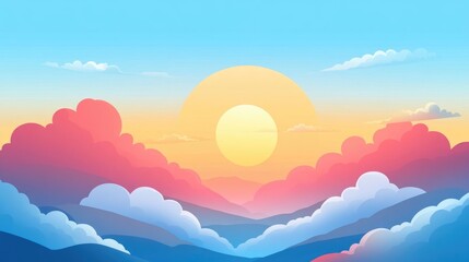 Aufkleber - Abstract Landscape With Beautiful Clouds At Sunset Layered Cloud Formation Stunning Sunset Cloudscape Smoky Cloud Layers 2D Computer Generated Illustration