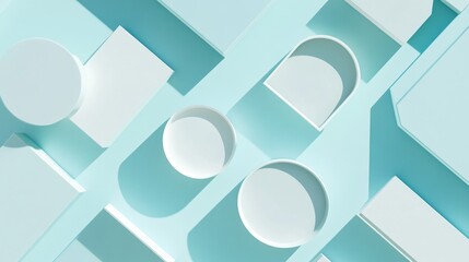 Aufkleber - Bright sky blue 3D render featuring a minimalistic and modern flat lay product display from above with a pattern of repetitive square stands