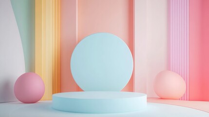 Aufkleber - Abstract mockup scene featuring a pastel colored geometric shape podium background for product presentation 3D rendering