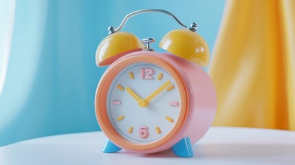 Poster - Pink and Yellow Alarm Clock on a White Surface
