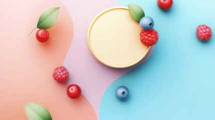 Aufkleber - Cheesecake with Mixed Berries on a Table