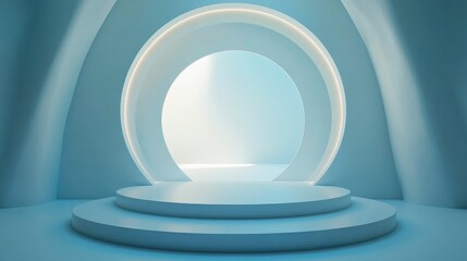 Aufkleber - Abstract background featuring a white circular tunnel podium Reflected light on the stage 3D rendering