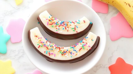 Aufkleber - Chocolate Covered Bananas Topped with Sprinkles