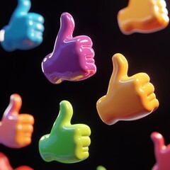 Poster - Colorful 3D Thumbs Up Gestures Against a Black Background