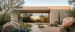 © Kittipong - Serene Desert Oasis Contemporary Minimalist Home with Glass Window Reflection, Tranquil Landscape - Architectural Harmony and Serenity
