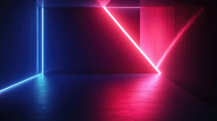Poster - Abstract Dark Wall With Red And Blue Cyber Light Bright Neon Glowing Rectangle For Technology And Wireless Internet Connection Conceptual Background For Website Banner Or Flyer