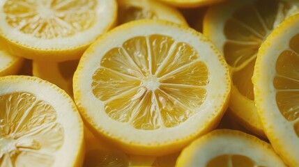Aufkleber - Close up of fresh yellow lemon slices used in savory dishes beverages and desserts