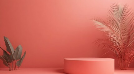 Aufkleber - 3D rendering of a minimal podium pedestal stand in a soothing coral color