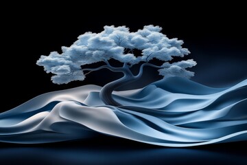Poster - A clean, minimalist design of a tree with flowing branches, representing growth, peace, and the fulfillment of eudaimonia