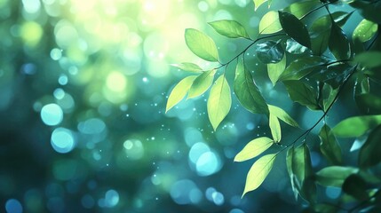 Aufkleber - Blurred Abstract Background Featuring Vibrant Green Leaves for a Calming Effect