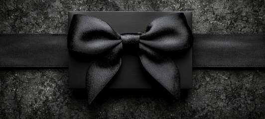 Black friday concept of  black gift card with black ribbon bow, black friday concept, copy space template  , copy space for text,